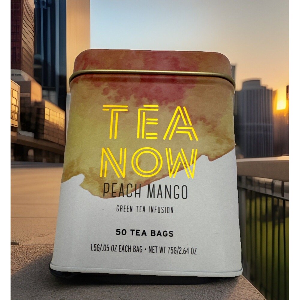 Tin 50 Tea Bags Green Tea With Peach Mango Flavor Package